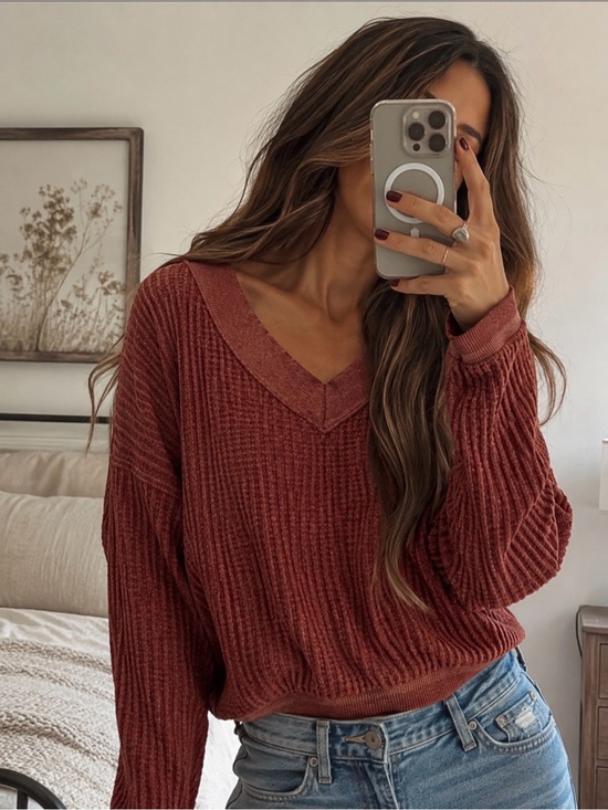 We The Free Sweaters - Free People “we the free” women's waffle knot V-Neck Sweater - washed cinnamon